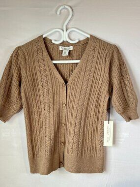 Rachel Zoe Cable‑Knit Short Sleeve Top XS • Cotton Blend  New With Tags